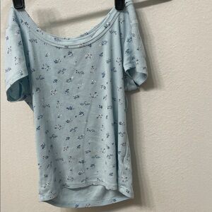 Art Class Light Blue Floral Short Sleeve Top